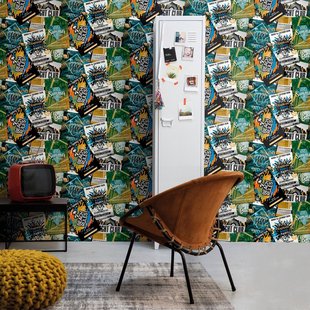 Vliesbehang Good Vibes Gv24231 - Groen - Felblauw - Oranje - Geel-oranje - Zwart - 10,05m X 53cm