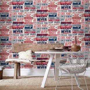 Vliesbehang Friends & Coffee 16608 - Donkerrood - Blauw - Grijs - Zilver - 10,05m X 53cm