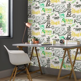 Vliesbehang Friends & Coffee 16613 - Grijs - Zwart - Groen - Lime-goudgroen - 10,05m X 53cm