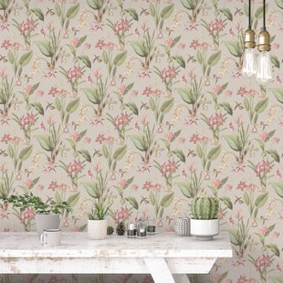 Vliesbehang Secret Garden G78507 - Vergrijsd Licht Taupe - Groen - Roze - 10,00 M X 53 Cm