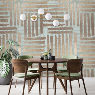 Fotobehang Strepen - Mintgroen - Taupe - Oud-goud - 2,70 M X 53 Cm