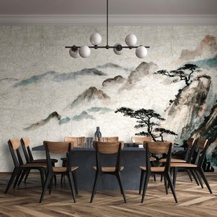 Fotobehang Cracquelé - Beige - Grijs - Vergrijsd Blauw - Vergrijsd Groen - 2,70m X 53cm