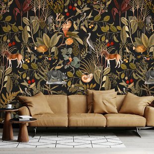 Fotobehang Smart Art Gallery 46986 - Zwart - Vintage Groen - Olijf - Bruin - Rood - Beige - 2,70m X 212cm