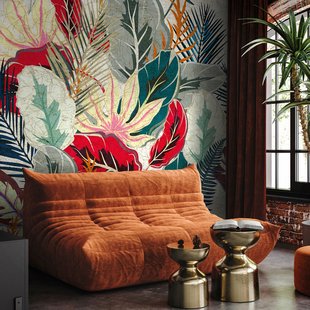 Fotobehang Grandes Feuilles - Groen - Rood - Oranje - 2,70 M X 53 Cm