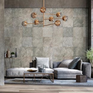 Fotobehang Gekraste Tegels 47311 - Grijs - Sterk Vergrijsd Groen - 3,40m X 212cm