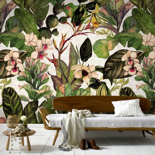 Fotobehang Grote Bladeren En Bloemen - Multi - 3,40m X 318cm