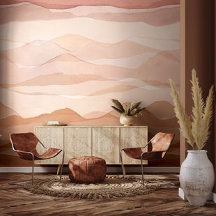 Fotobehang Abstracte Bergen - Zachtroze - Zalm - Oranje-terra - Roze - 3,40 M X 318 Cm