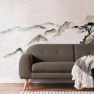 Fotobehang Cracquelé Bergen - Beige - Grijs - Zwart - Blauw - Groen - 2,70m X 424cm