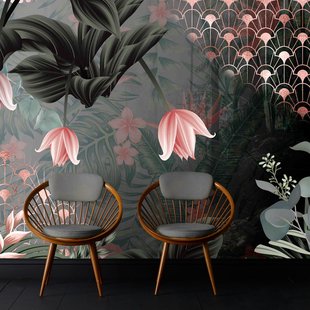 Fotobehang Smart Art Gallery 47332 - Groen - Vergrijsd Groen - Roze - Wit - Zwart - 3,40m X 265cm