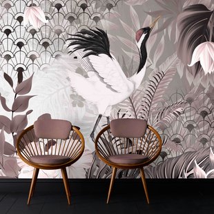 Fotobehang Kraanvogels Smart Art Gallery 47333 - Taupe Grijs - Vergrijsd Roze - 3,40m X 265cm