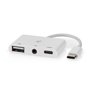 Nedis Usb Multi-port Adapter - Usb-c Mannelijk Naar 3,5mm Stereo-uitgang - 20cm - Wit