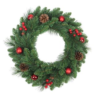 Decoris Bevroren Krans - Groen En Rood - 50cm