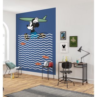 Komar Fotobehang Mickey Gone Surfin' - Blauw - 2,80m X 200cm