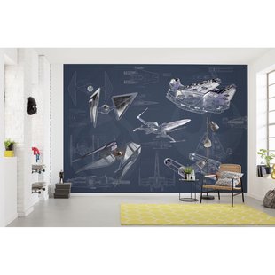 Komar Fotobehang Blauwdruk Dark - Blauw - 2,80m X 400cm