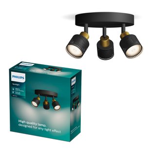 Philips Opbouwspot Niall Zwart Messing ⌀22cm 3xgu10