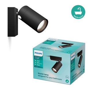 Philips Opbouwspot Badkamer Idris - Zwart - Gu10