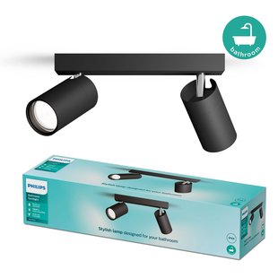 Philips Opbouwspot Badkamer Idris - Zwart - 2xgu10