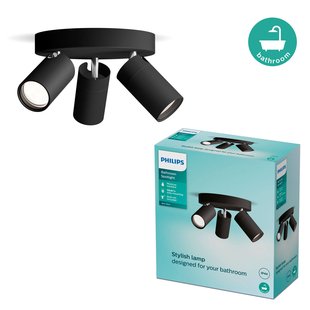 Philips Opbouwspot Badkamer Idris - Zwart - 22cm - 3xgu10