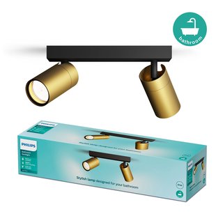 Philips Opbouwspot Badkamer Idris - Zwart, Messing - 2xgu10