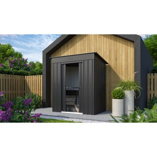 Metalen Tuinhuis Skillion - Antraciet - 180x124cm - Dubbele Deur - Met Lessenaarsdak