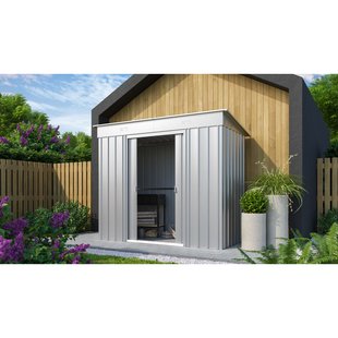 Metalen Tuinhuis Skillion - Zilver Metallic - 242x124cm - Dubbele Deur