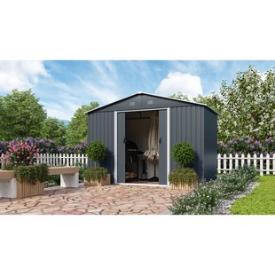 Metalen Tuinhuis Dresden Ii - Leisteen Wit - 301x174cm - Dubbele Deur