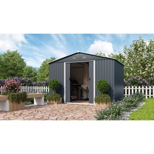 Metalen Tuinhuis Dresden Ii - Leisteen/wit - 301x238cm - Dubbele Deur