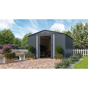 Metalen Tuinhuis Dresden Ii - Leisteen/wit - 301x367cm - Dubbele Deur