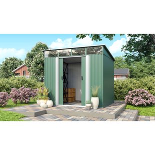 Metalen Tuinhuis Lübeck - Zilverspar Wit - 238x194cm - Dubbele Deur - Met Lessenaarsdak