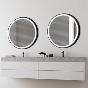 Badkamerspiegel Met Verlichting Swann Black 2 - Rond - Zwart - Ø90 Cm