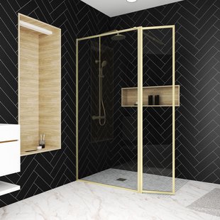 Aurlane - Inloopdouche + Korte Zijwand Edge 100+40 X 200cm - Goud Profiel - 6 Mm Helder Glas