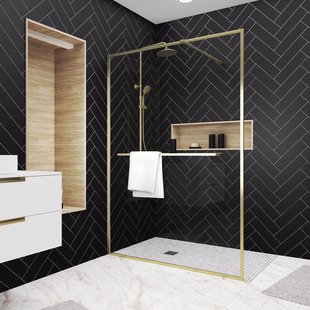 Aurlane - Inloopdouche Edge 140 X 200cm - Goud Profiel - 6 Mm Helder Glas