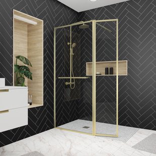 Aurlane - Inloopdouche + Korte Zijwand Edge 90+40 X 200cm - Goud Profiel - 6 Mm Helder Glas