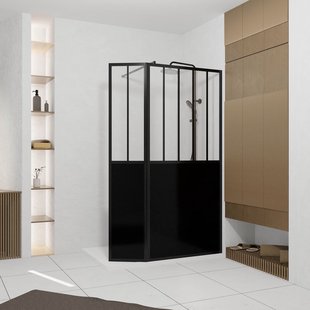 Aurlane - Inloopdouche + Korte Zijwand Indus 90+40 X 200cm - Zwart Profiel - 5 Mm Helder Glas