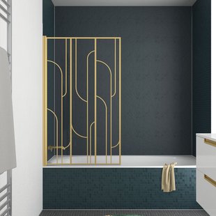 Opvouwbare Badwand 80x140cm Met Zeefdruk In Art Deco Stijl - Afwerking In Geborsteld Goud