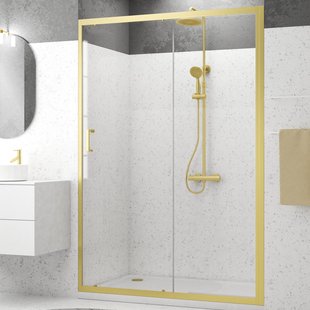 Aurlane - Douche Schuifdeur Factory 140 X 200cm - Goud Profiel - 6 Mm Helder Glas