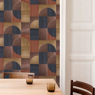 Easy Décor Vliesbehang Houtcirkels - Bruin - Blauw - 10,05m X 53cm