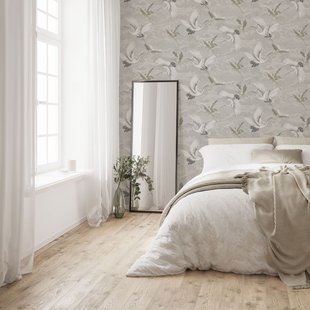 Vliesbehang Kraanvogels - Grijs - 10,05m X 52cm