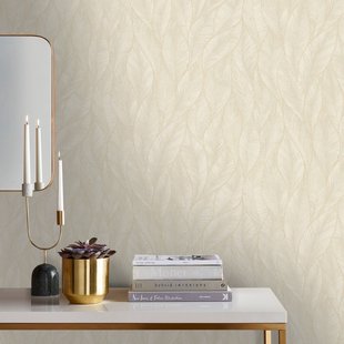 Vliesbehang Subtiele Bladeren - Naturel - Goud - 10,05m X 53cm