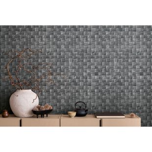 Vliesbehang Natuurlijk Vlechtwerk - Donkergrijs - 10,05m X 53cm