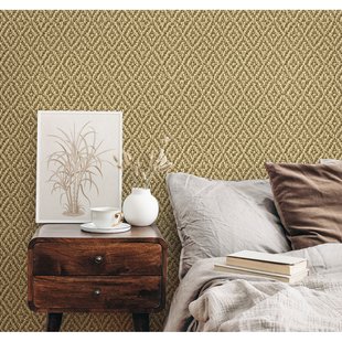 Vliesbehang Sisal Ruit Weefsel Natuurlijk Jute - Naturel - Okergeel - Bruin - 10,05m X 53cm