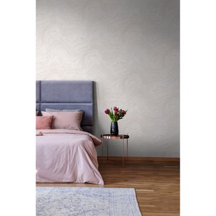 Vliesbehang Marmer - Offwhite - Heel Zacht Roze - Lilapaars - 10,05m X 53cm