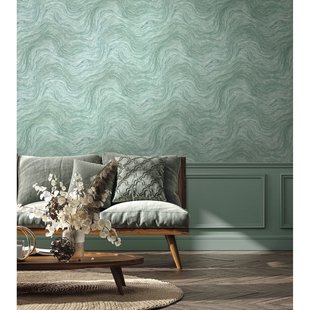 Vliesbehang Marmerprint - Zeegroen - 10,05m X 53cm
