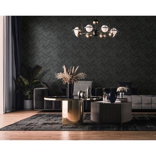 Vliesbehang Visgraatverband Bakstenen - Antraciet - Offblack - 10,05m X 53cm