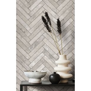 Vliesbehang Visgraatverband Bakstenen - Lichtgrijs - Zilvergrijs - 10,05m X 53cm