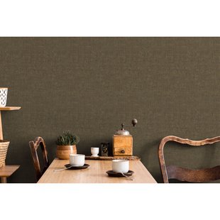 Vliesbehang Uni Linnen - Donkerbruin - Mosterd - 10,05m X 53cm