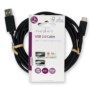 Nedis Usb-kabel - Usb-a Mannelijk Naar Usb-c Mannelijk - 3m - Zwart