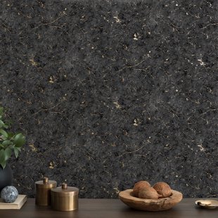 Easy Décor Vliesbehang Pleister - Zwart - Goud - 10,05 M X 52 Cm