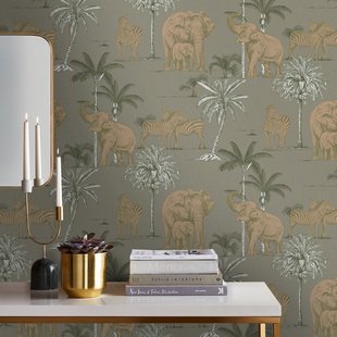 Vliesbehang Kenya - Zacht Groen - Goud - 10,05m X 52cm