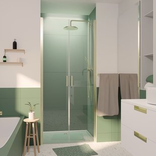 Aurlane - Dubbele Douche Draaideur Saloon 90 X 200cm - Goudkleurig Profiel - 6 Mm Helder Glas